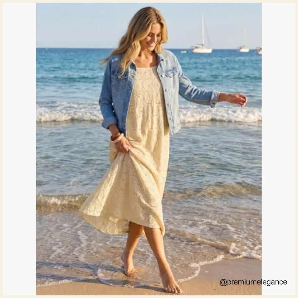 Summer Spaghetti Strap Floral Lace Maxi Dress with Pockets - Picture 2 of 7